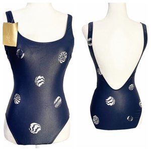 Gottex Navy & White Round Neck One-Piece Swimsuit